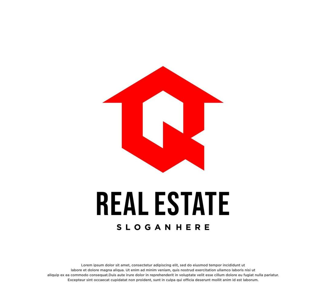 design del logo immobiliare, immobiliare e edilizio. lettera q logo della casa vettore