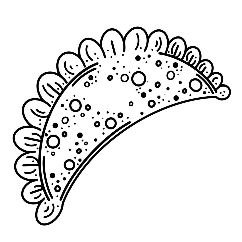 icona vettore cheburek fritto. immagine isolata di un tortino fritto. scarabocchio disegnato a mano, schizzo. contorno nero cheburek