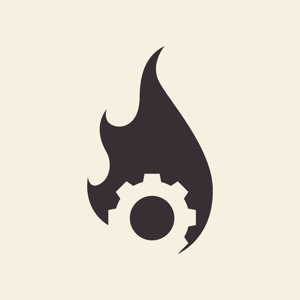 ingranaggio hipster con disegno del logo della fiamma del fuoco, illustrazione dell'icona del simbolo grafico vettoriale idea creativa