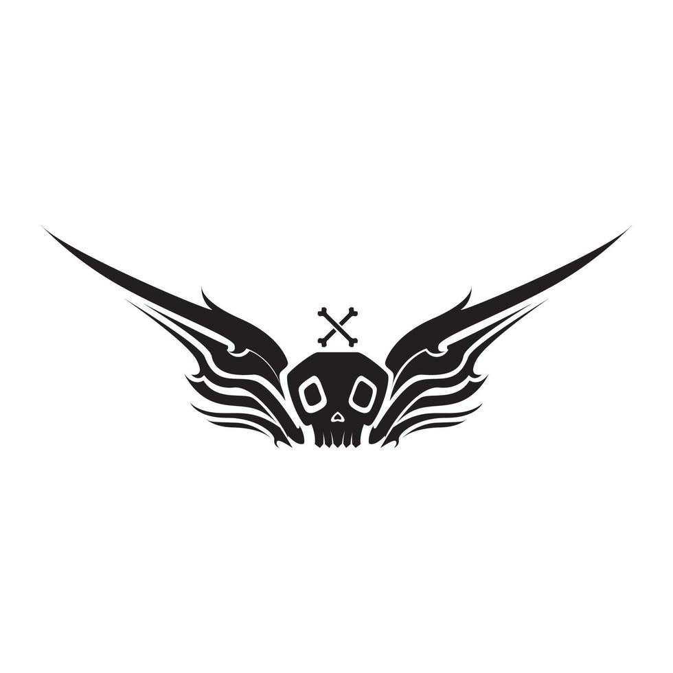 cranio piccolo con disegno del logo delle ali, illustrazione dell'icona del simbolo grafico vettoriale idea creativa
