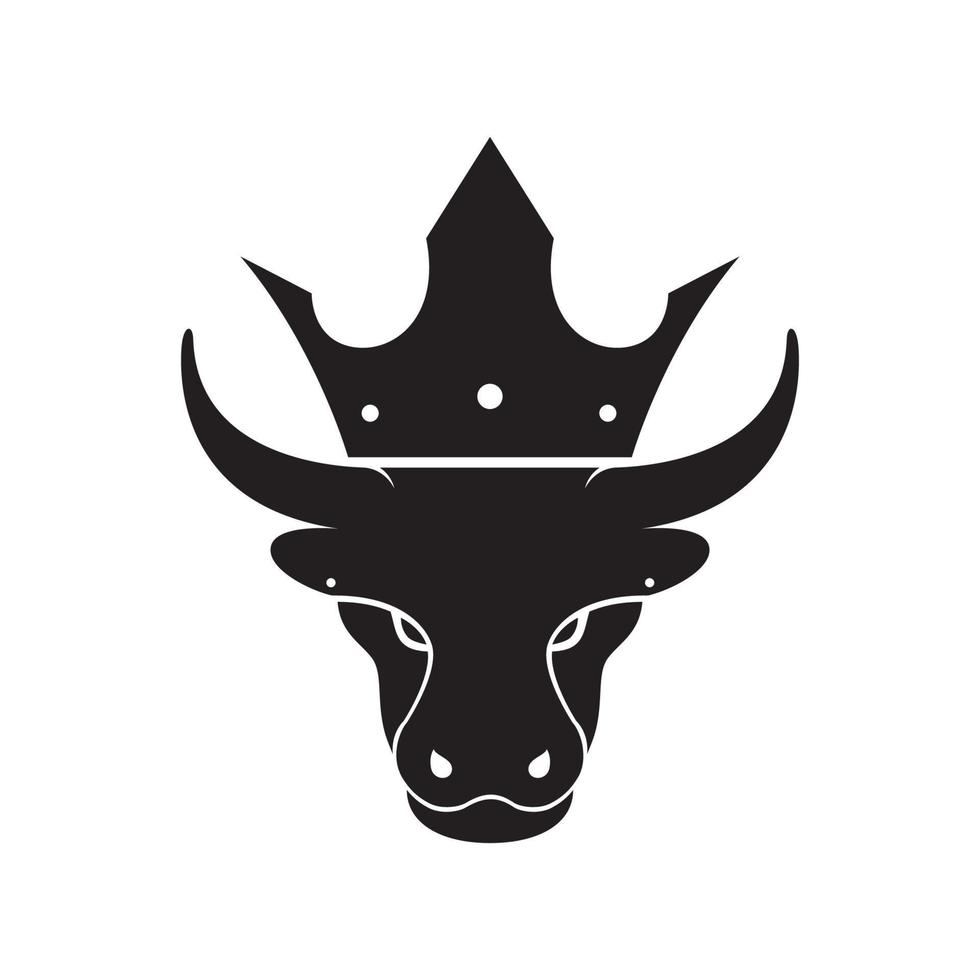 testa di mucca vintage con design del logo della corona, illustrazione dell'icona del simbolo grafico vettoriale idea creativa