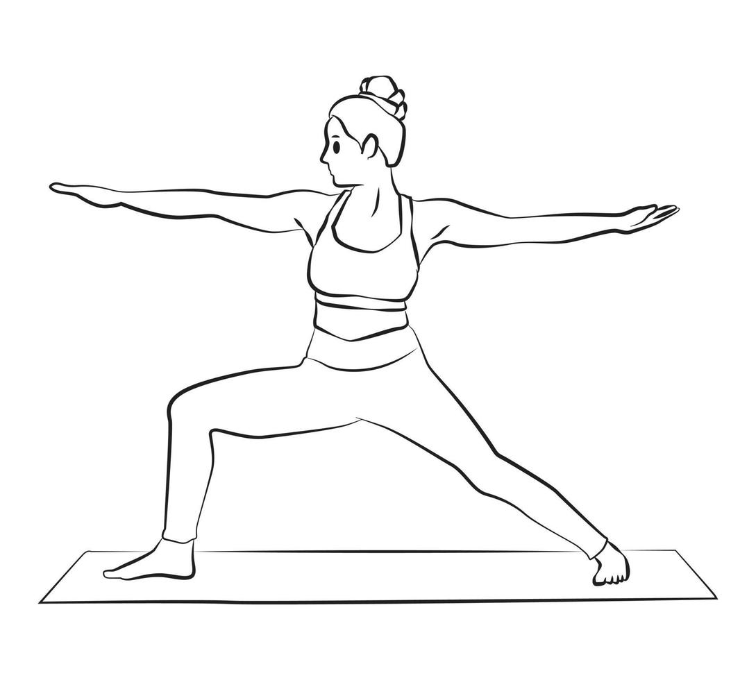 relax ragazza yoga posa contorno vettore cartone animato illustrazione