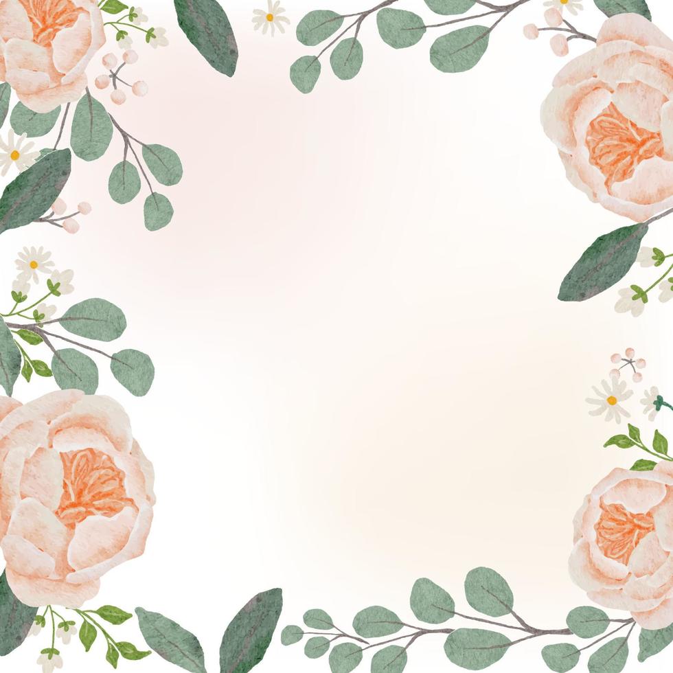 acquerello arancione pesca rosa in fiore bouquet corona cornice banner quadrato backgrounda vettore