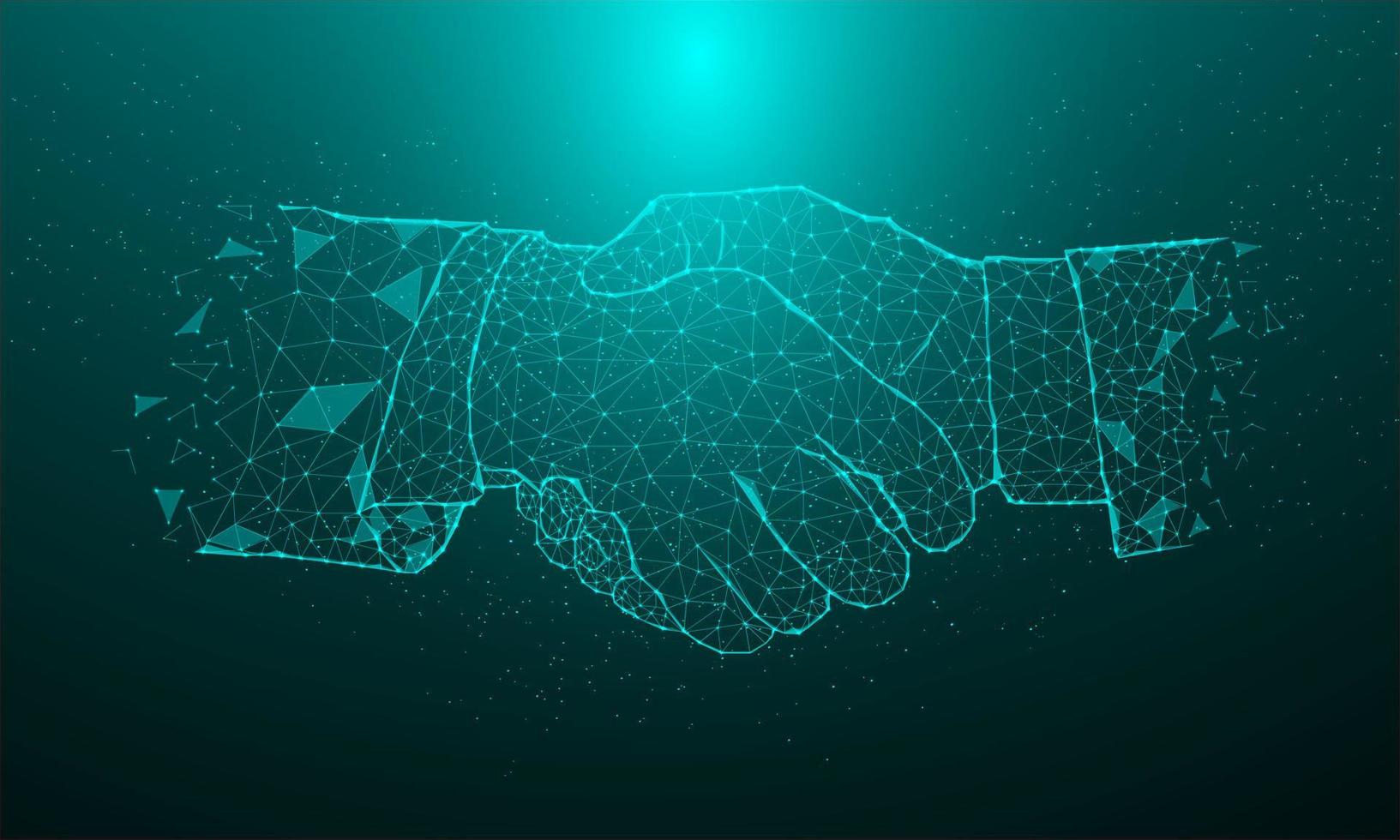 linee poli astratte e punti di handshake che gestiscono la connessione internet concetto di successo aziendale illustrazione vettoriale in design piatto