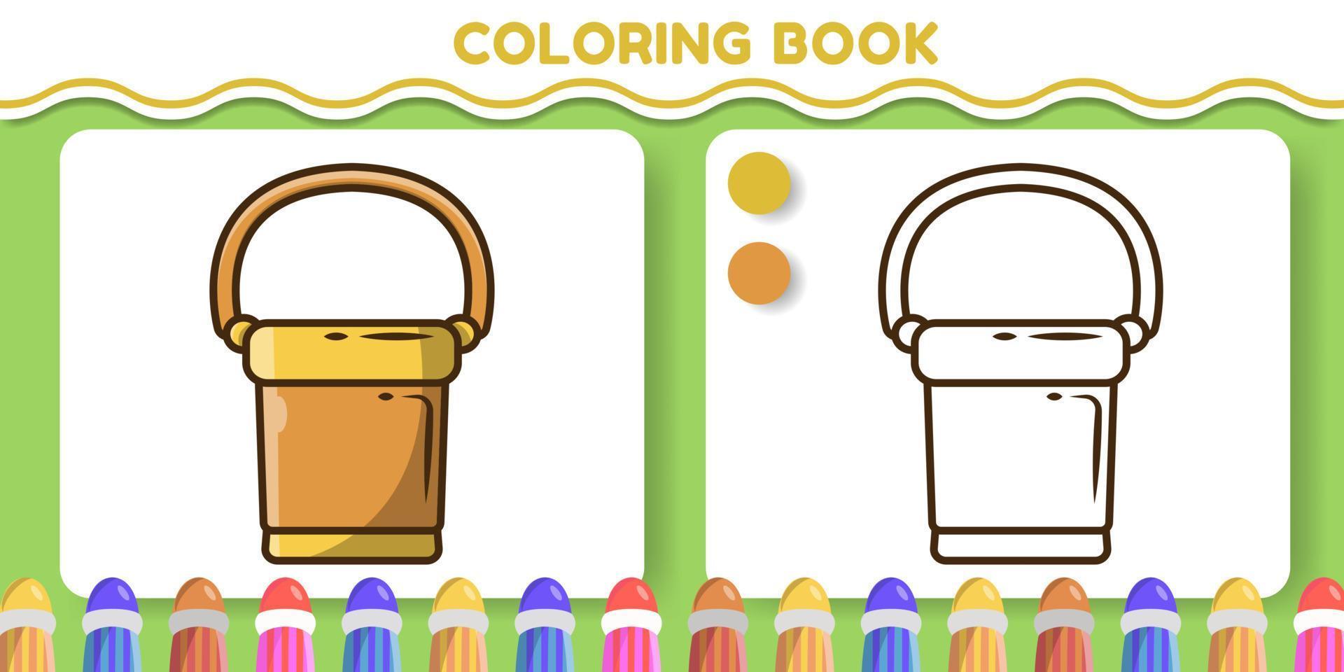 libro da colorare di doodle del fumetto disegnato a mano del secchio colorato e bianco e nero per i bambini vettore