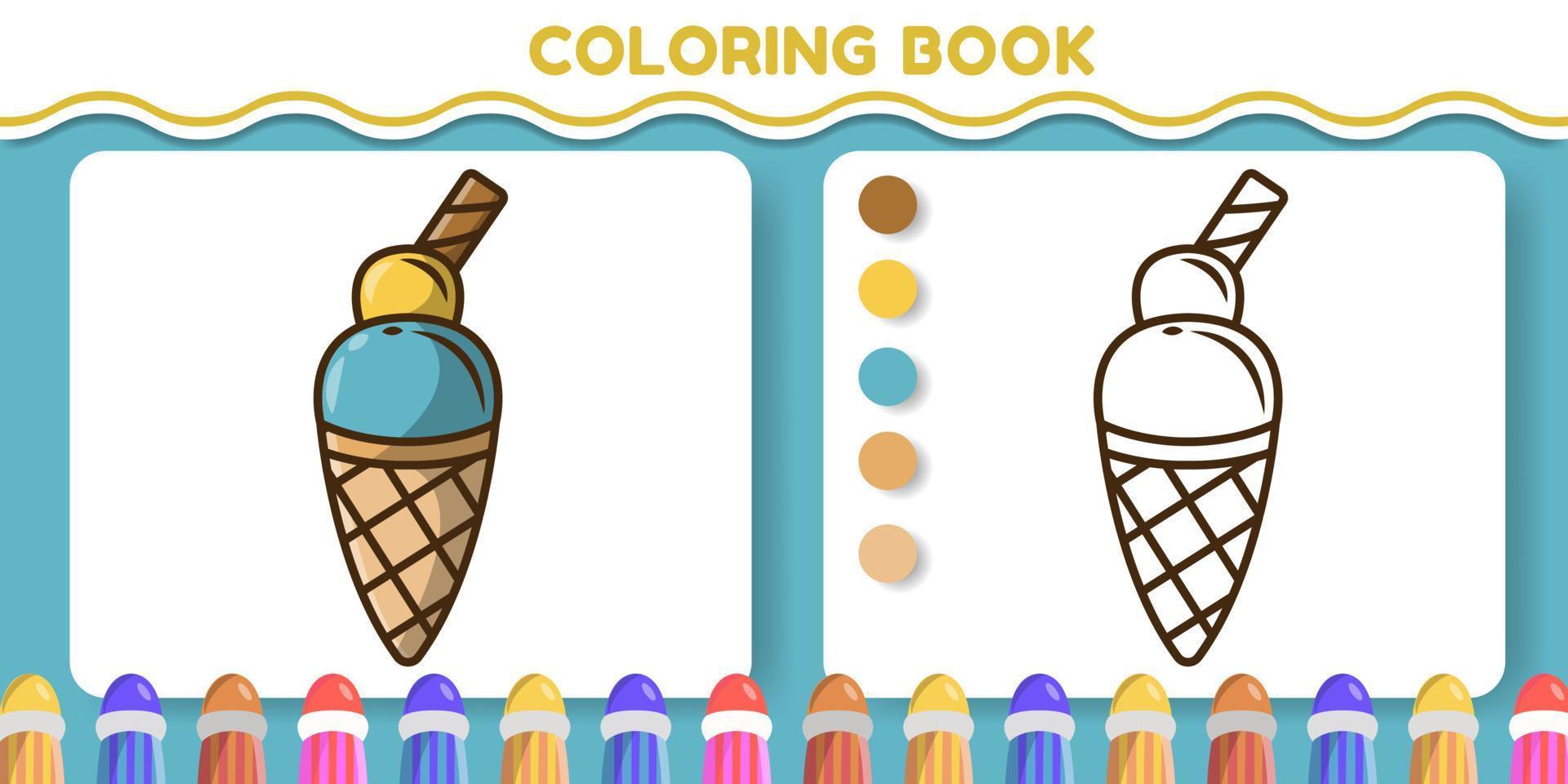 gelato colorato e bianco e nero disegnato a mano cartone animato doodle libro da colorare per bambini vettore