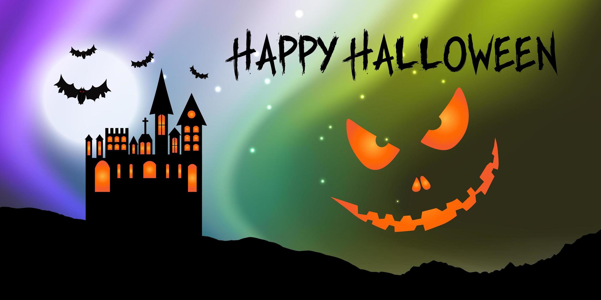 Banner di Halloween con faccia di castello e zucca vettore