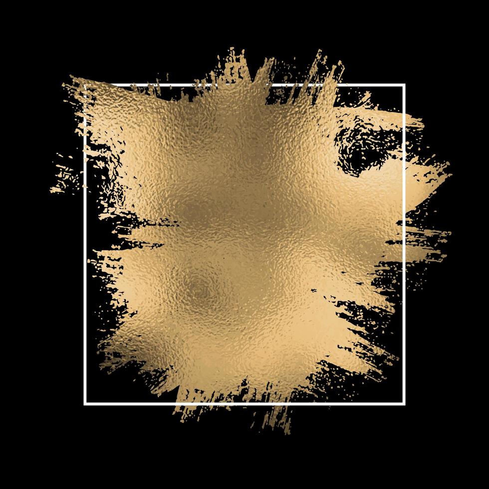 Lamina d&#39;oro splatter con cornice bianca su sfondo nero vettore