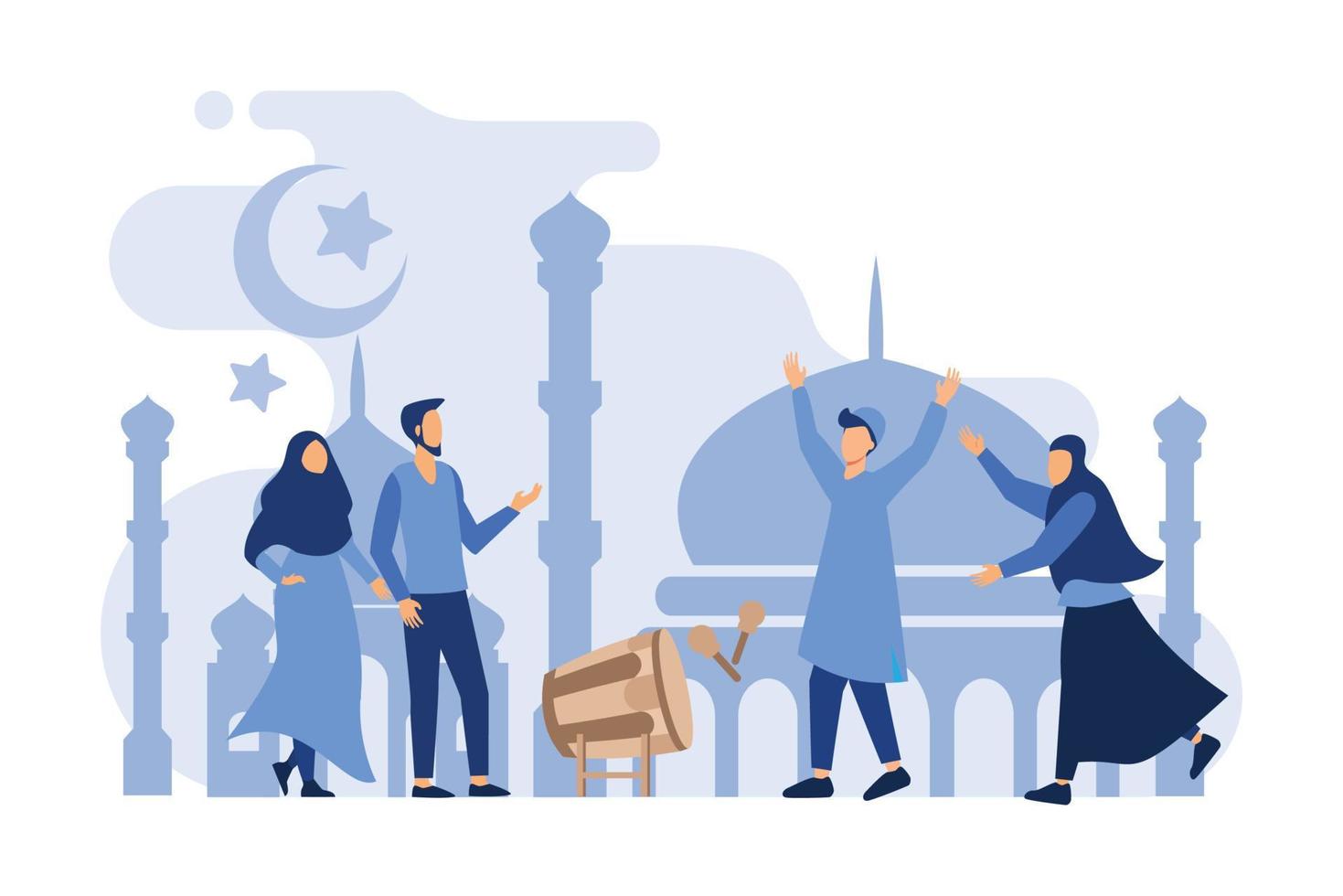 illustrazione vettoriale di coppia che celebra eid al fitr, concetto di business, concetto di ramadhan, ramadan kareem, design piatto