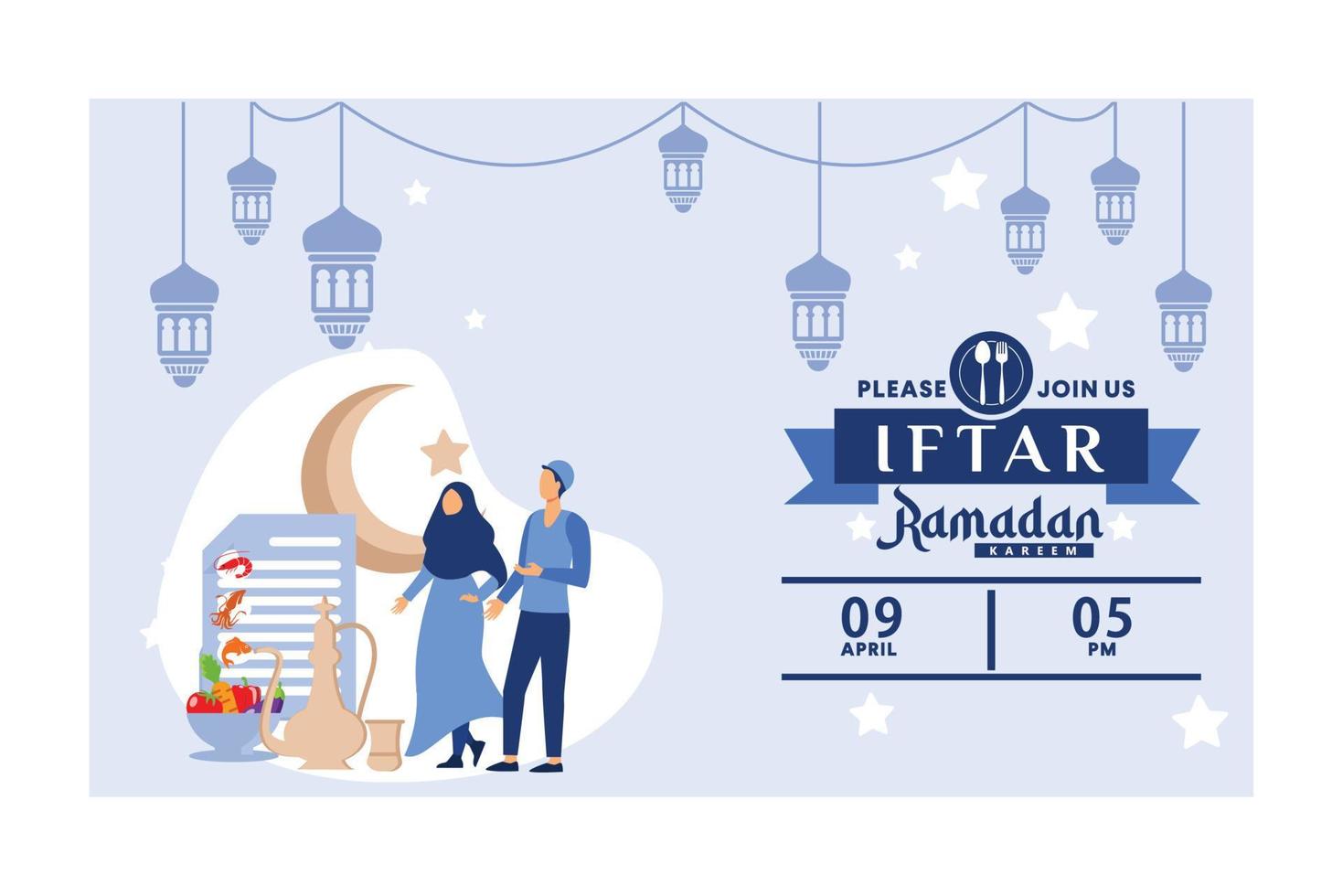 illustrazione di concetto dell'aletta di filatoio di celebrazione del partito di iftar blu di design piatto vettore