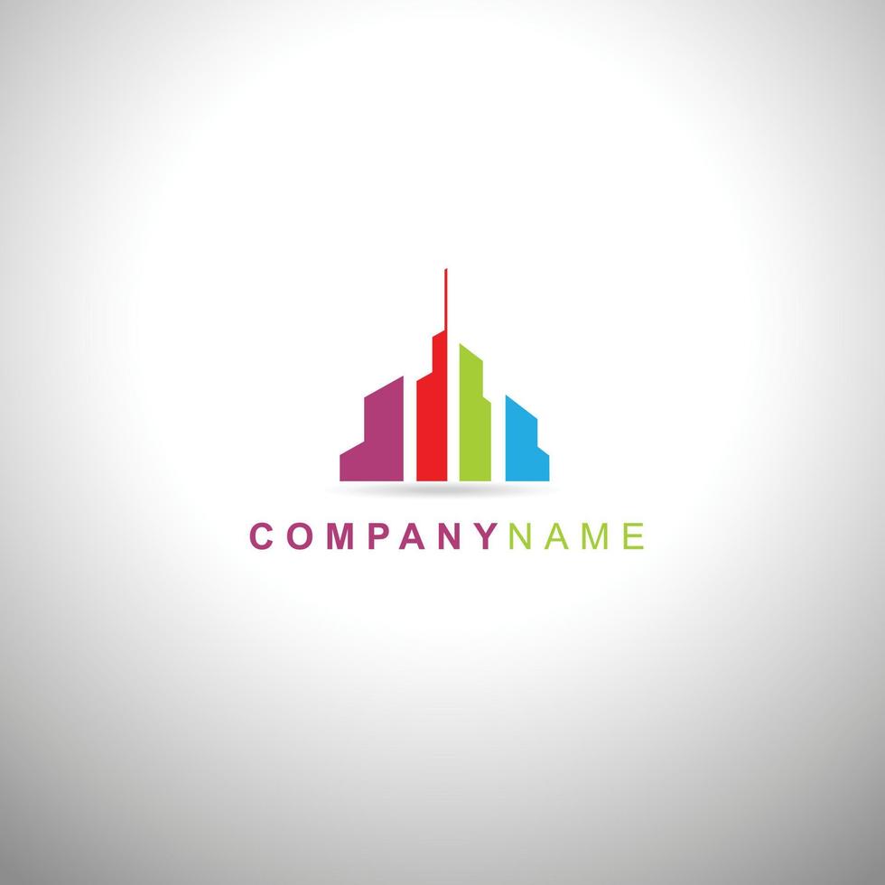 un logotipo di grattacieli astratti o grattacieli in toni colorati su sfondo grigio buono per il logo aziendale o dell'ufficio vettore