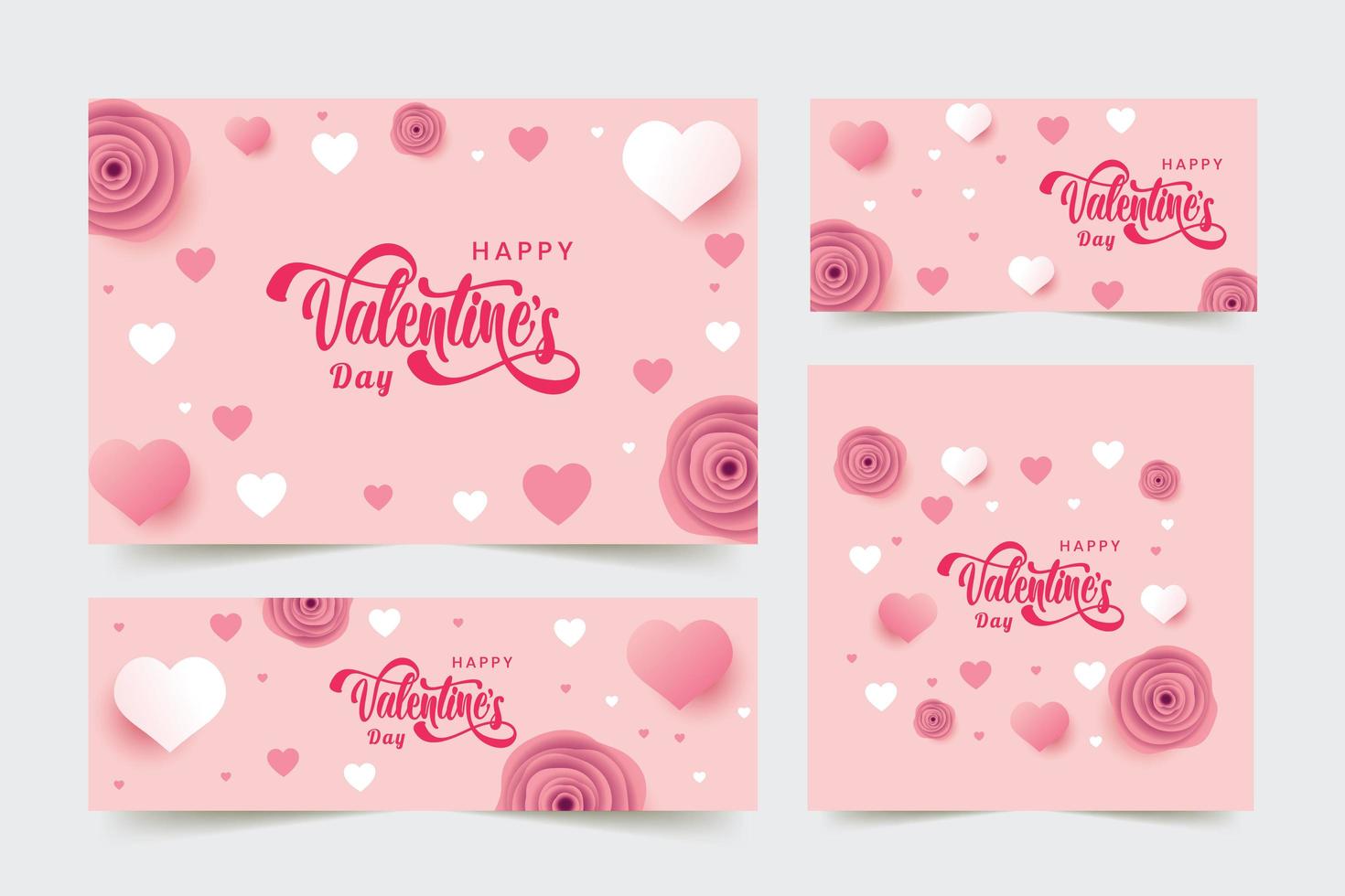Set di banner di San Valentino con fiori e cuori vettore