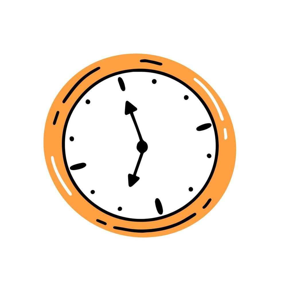 orologio da parete in semplice stile doodle. illustrazione vettoriale. vettore