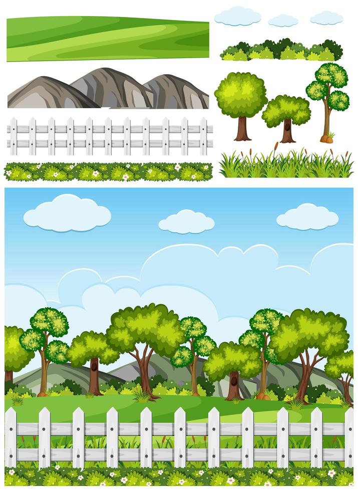 Set di sfondo di elementi di natura vettore