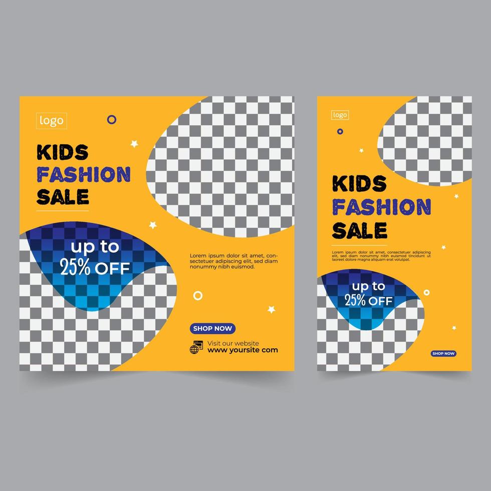 banner per social media di vendita di moda per bambini, post sui social media per bambini e design della storia dei social media per bambini, utilizzabile per post di abbigliamento per bambini, storia, volantino, banner. vettore