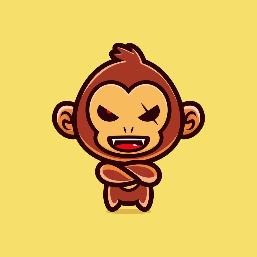 vettore premium di progettazione del personaggio dei cartoni animati della mascotte della scimmia malvagia