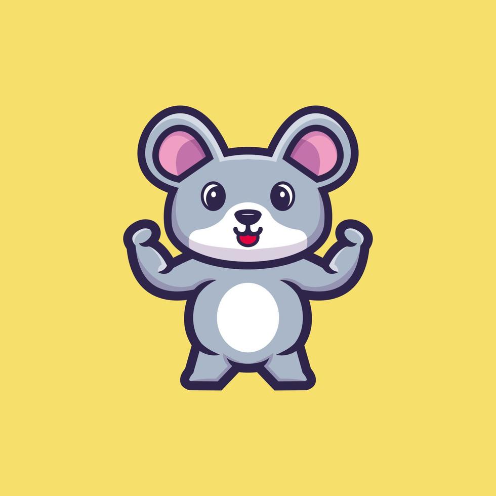 vettore premium del personaggio dei cartoni animati del mouse forte carino