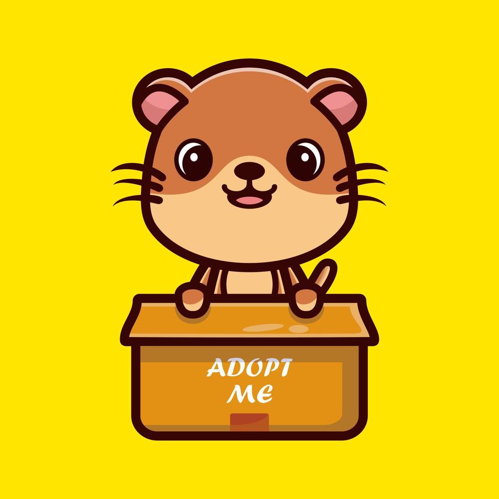 carino lontra in scatola cartone animato personaggio illustrazione vettoriale, icona animale concetto isolato vettore premium
