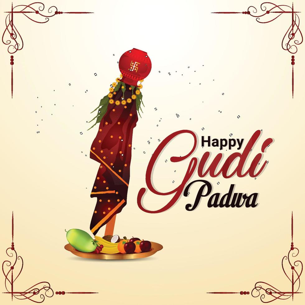 festival indiano felice gudi padwa celebrazione biglietto di auguri vettore