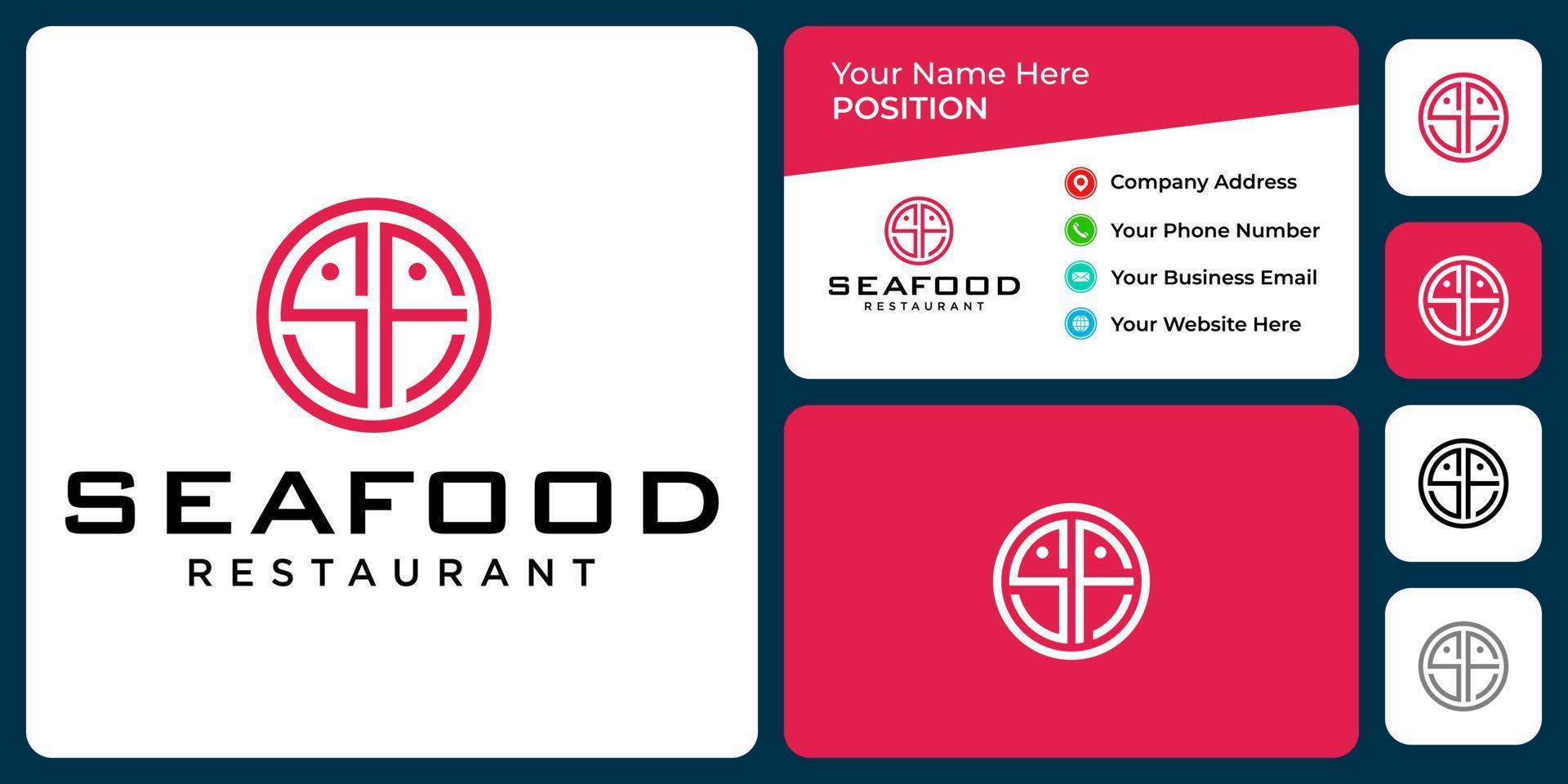 lettera sf monogramma ristorante logo design con modello di biglietto da visita. vettore
