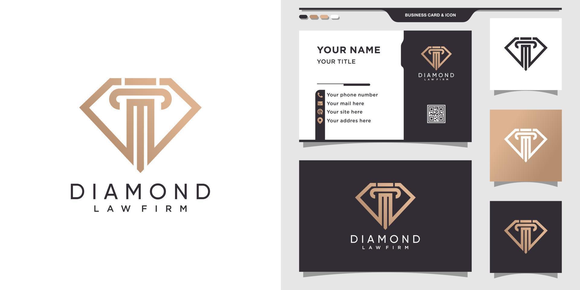 logo del diamante combinato con uno studio legale e un vettore premium di design di biglietti da visita