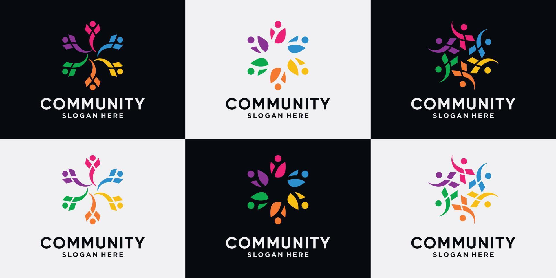 set di collezione di design del logo della comunità creativa per la famiglia di team e persone vettore