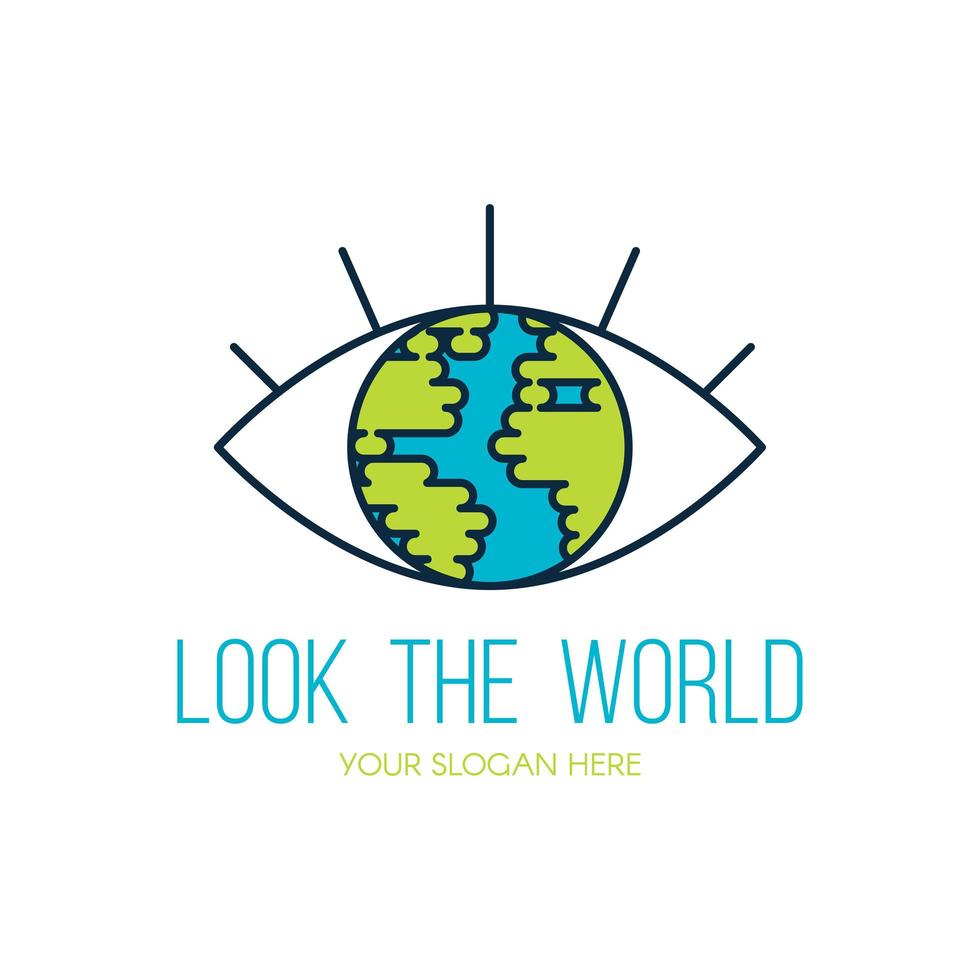 design del logo vettoriale piatto dell'occhio del pianeta terra