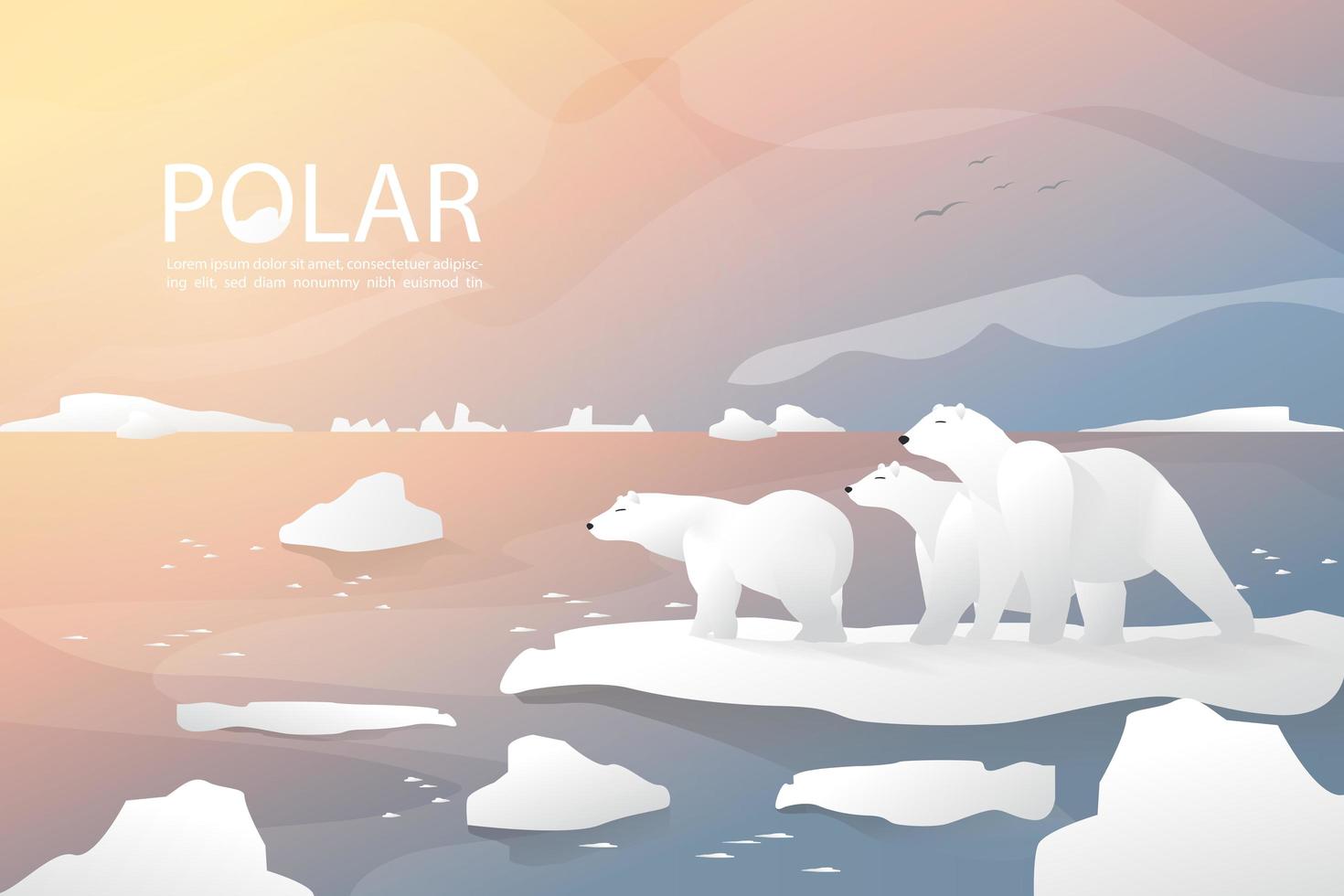 L&#39;orso polare e la famiglia stanno stando sul fondo del ghiaccio vettore