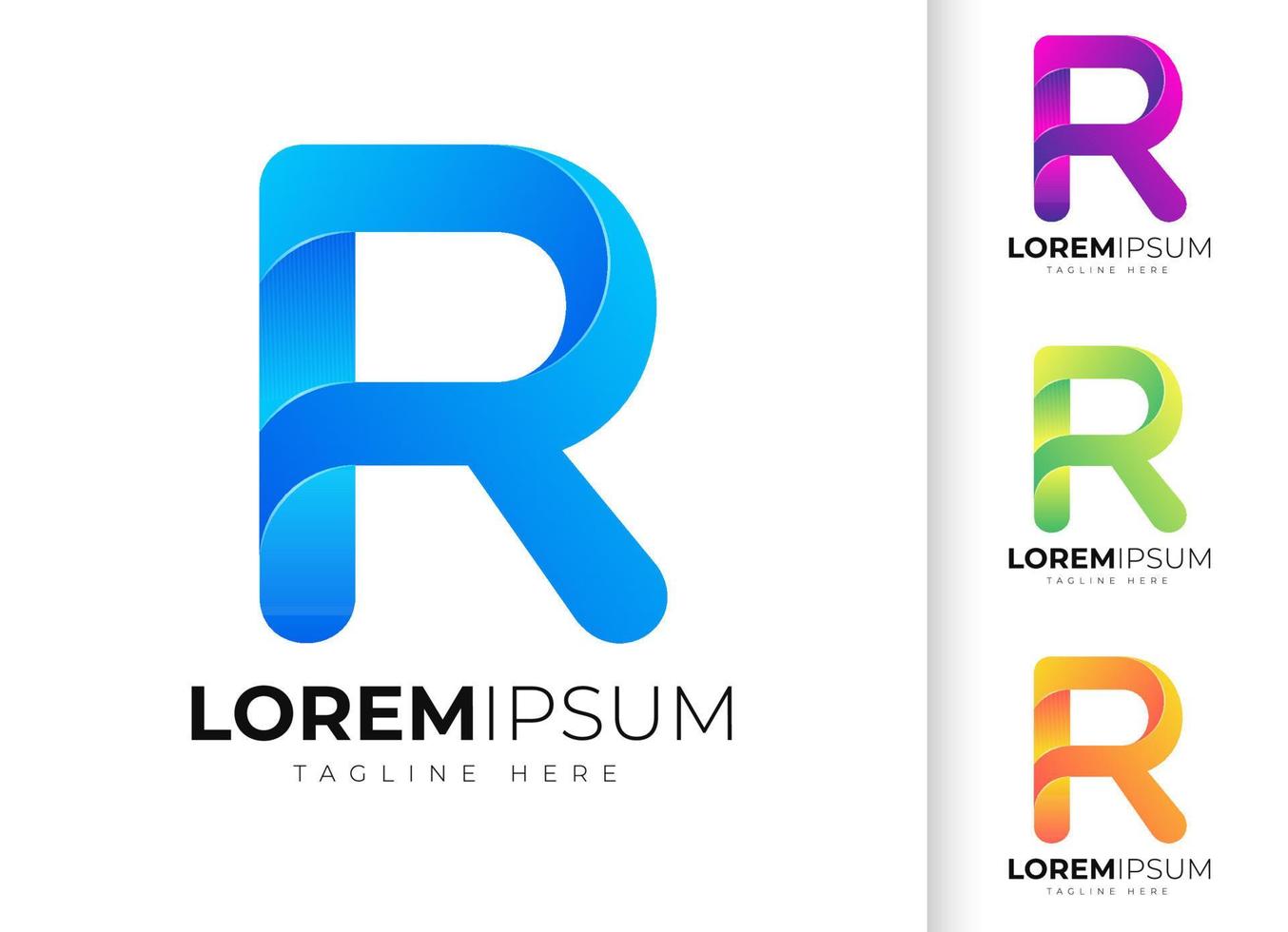 modello di progettazione del logo della lettera r. tipografia creativa moderna alla moda r e gradiente colorato vettore