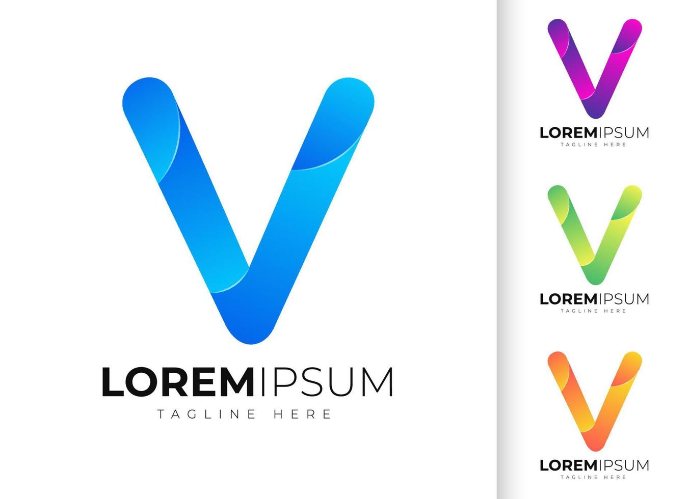 lettera v logo design template.creative tipografia moderna alla moda v e gradiente colorato vettore