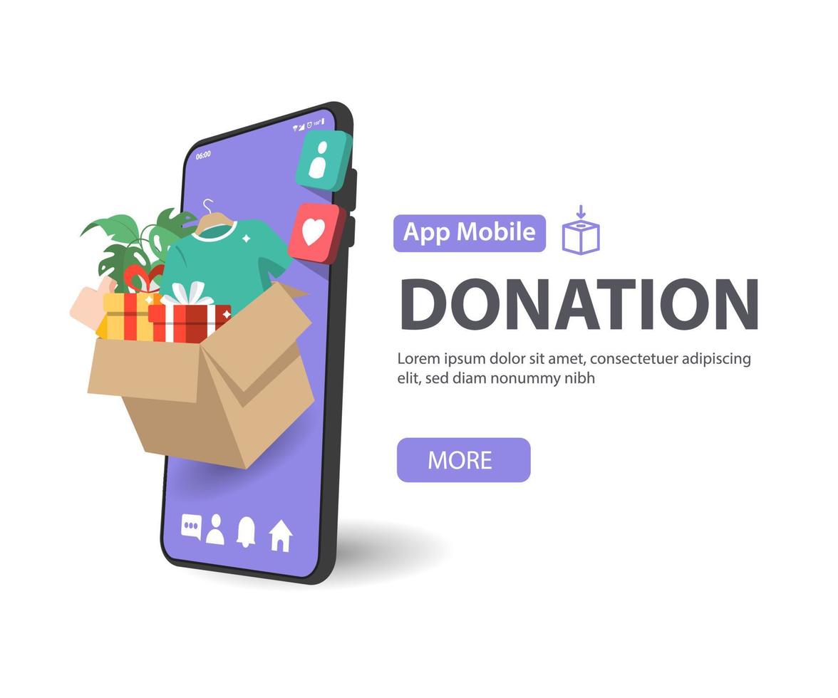 concetto di donazione elettronica.primo piano della confezione regalo fai una donazione online tramite telefono cellulare vettore