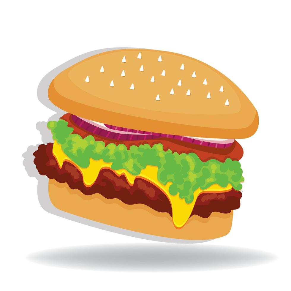 illustrazione dell'icona del fumetto dell'hamburger di formaggio. illustrazione disegnata a mano di doodle di hamburger grande vettore