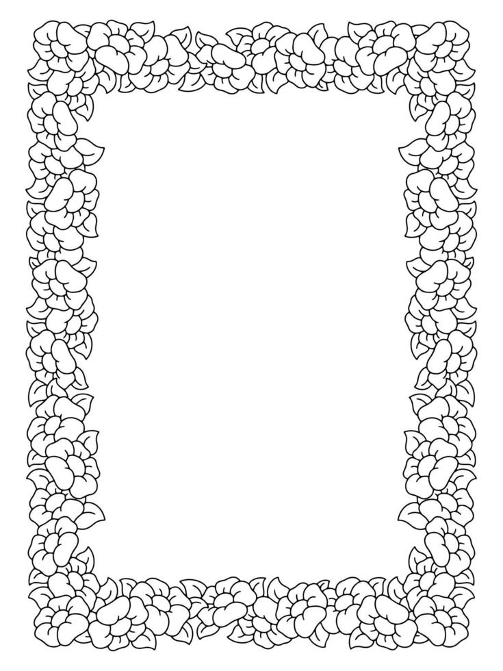 bella cornice di fiori. pagina da colorare. elemento di design per biglietto di auguri, invito a nozze, compleanno. illustrazione vettoriale isolato su sfondo bianco.