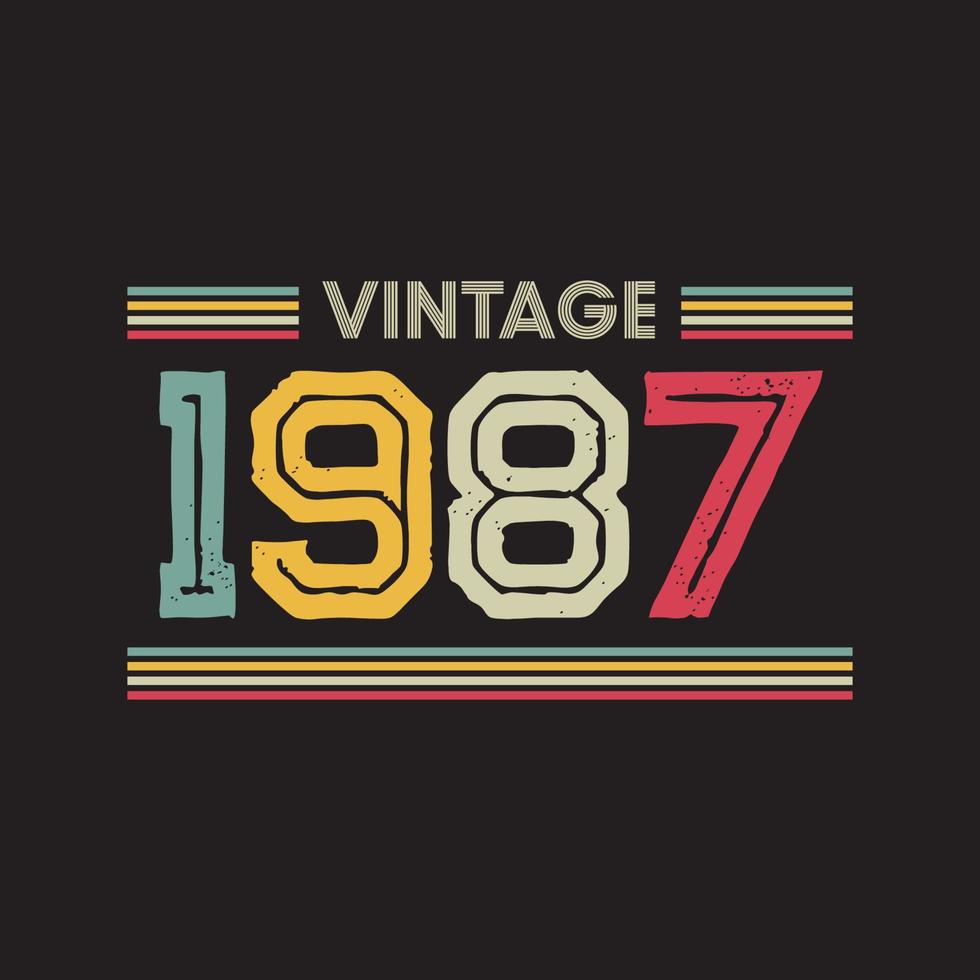 1987 design vintage t-shirt retrò, vettore, sfondo nero vettore