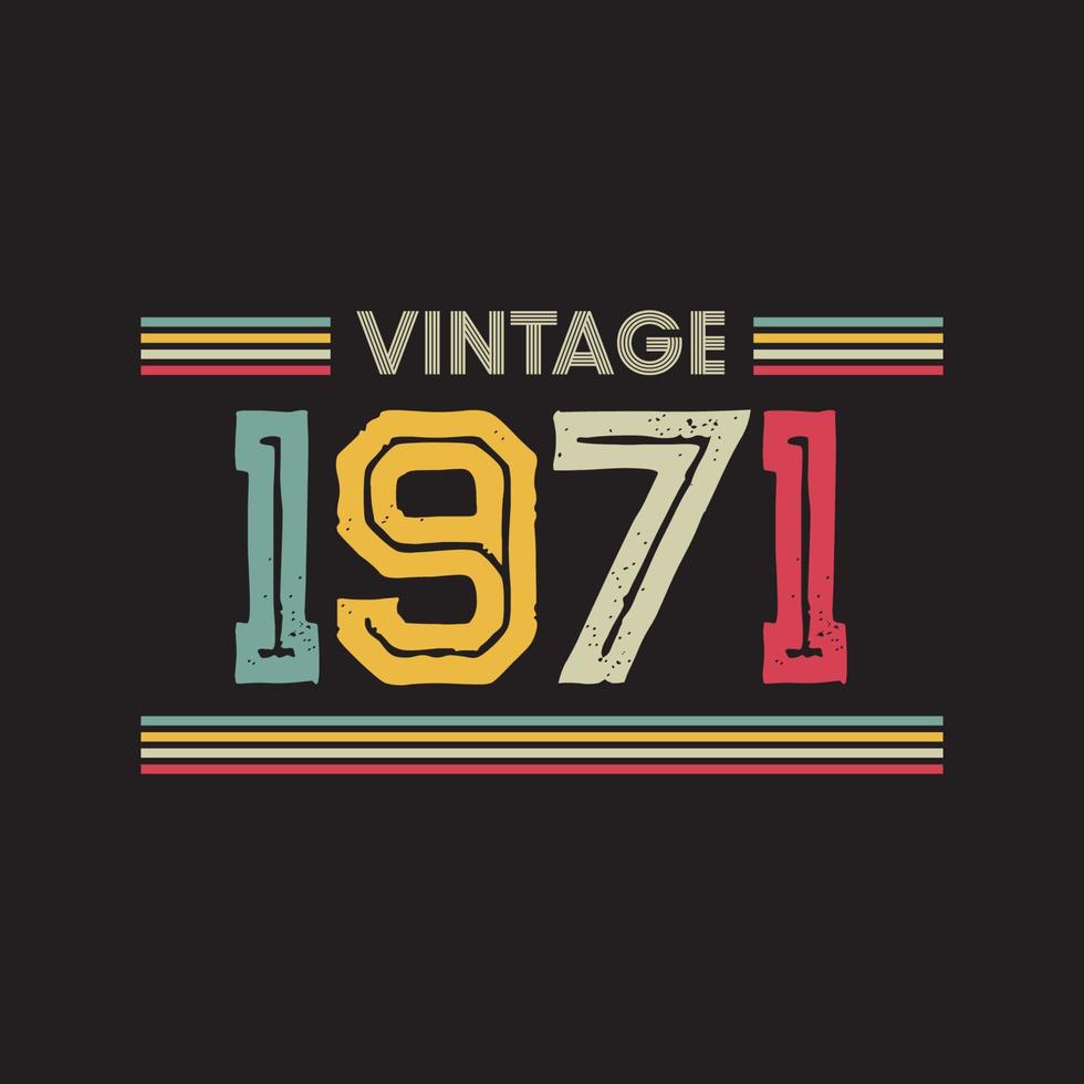 1971 design vintage t-shirt retrò, vettore, sfondo nero vettore