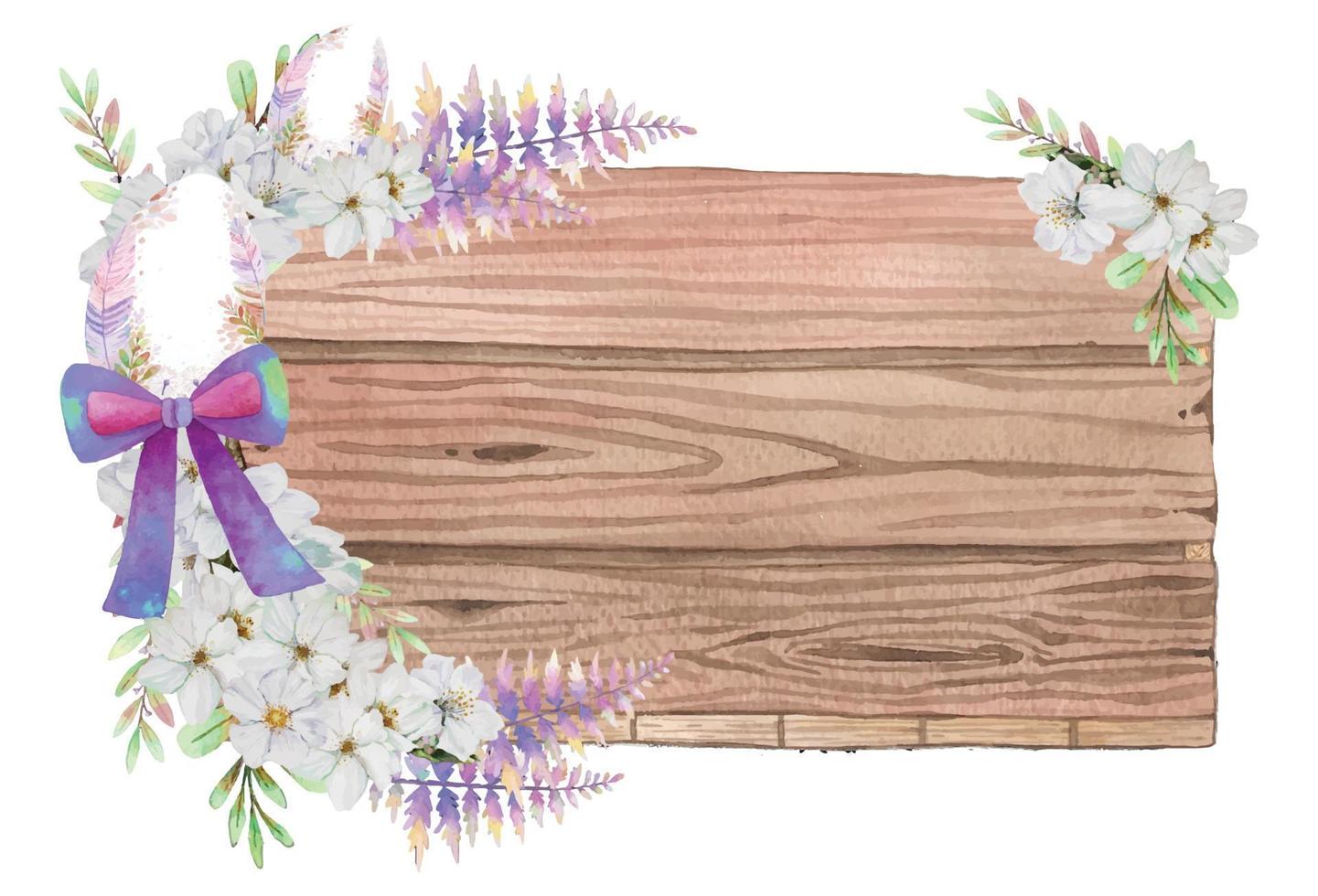 cornice in legno ad acquerello con decorazione pasquale primaverile. illustrazione vettoriale. vettore