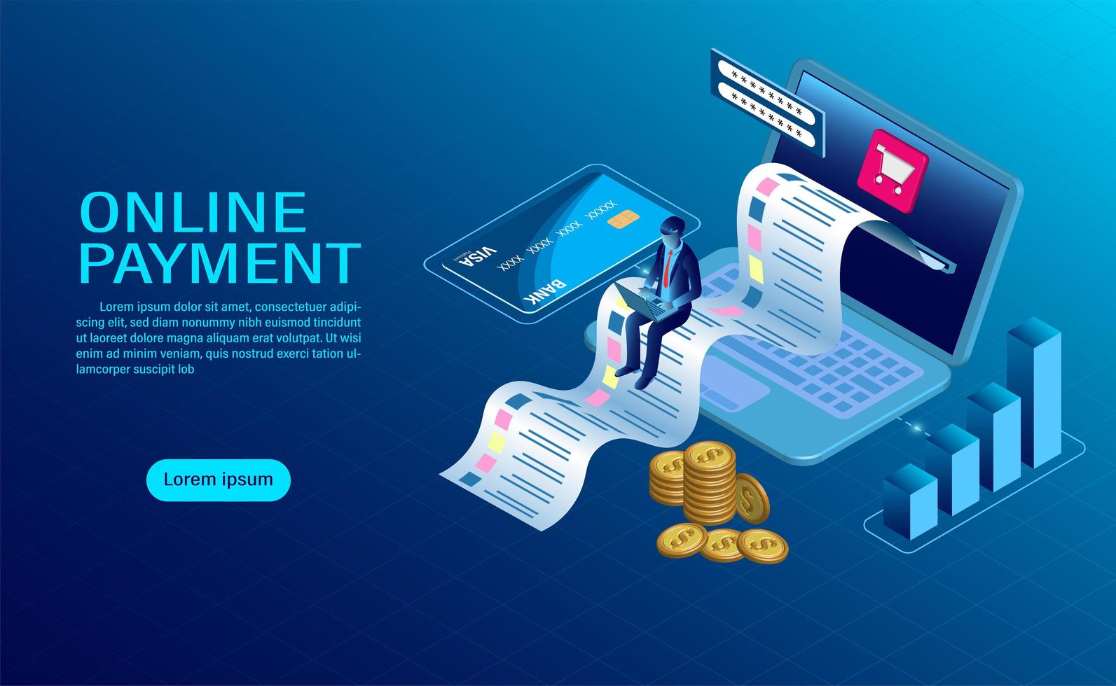 Pagamento online con landing page del computer vettore