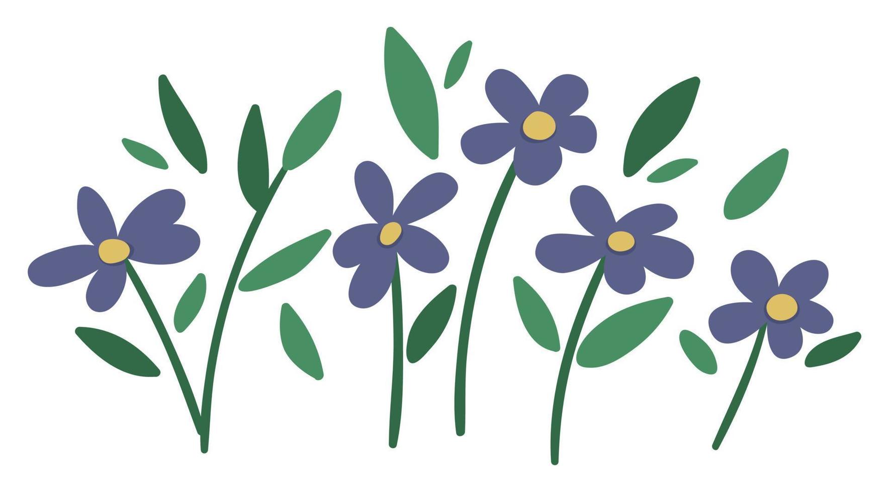 illustrazione vettoriale di composizioni floreali viola. bouquet di piante decorative da giardino. raccolta di bellissime erbe e fiori primaverili ed estivi.