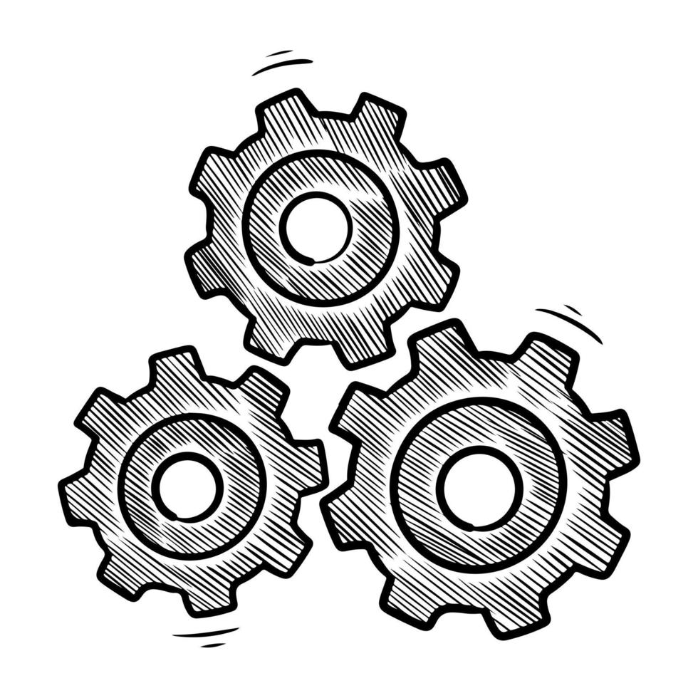 set di ingranaggi disegnati a mano. concetto di stile di schizzo di doodle di idea imprenditoriale. illustrazione vettoriale. vettore