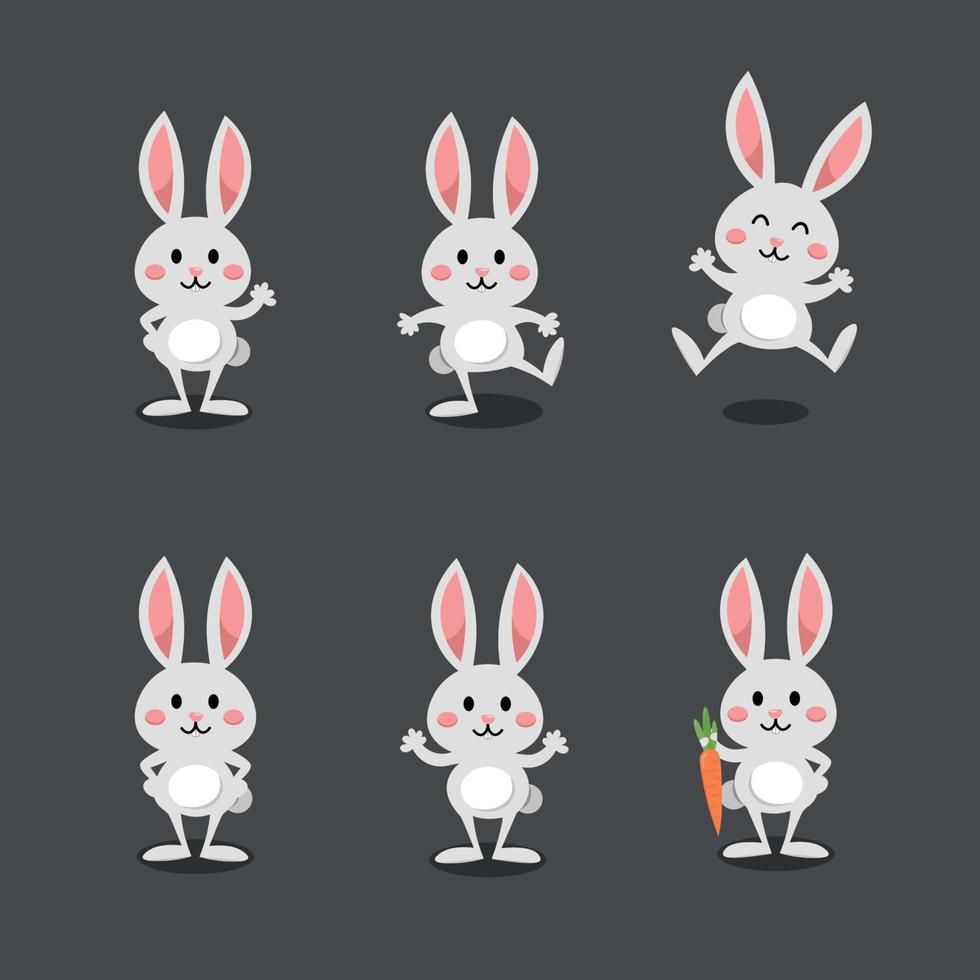 set di cartoni animati di simpatici conigli vettore