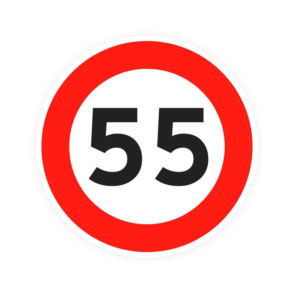 limite di velocità 55 rotondo icona del traffico stradale segno piatto stile illustrazione vettoriale isolato su sfondo bianco.