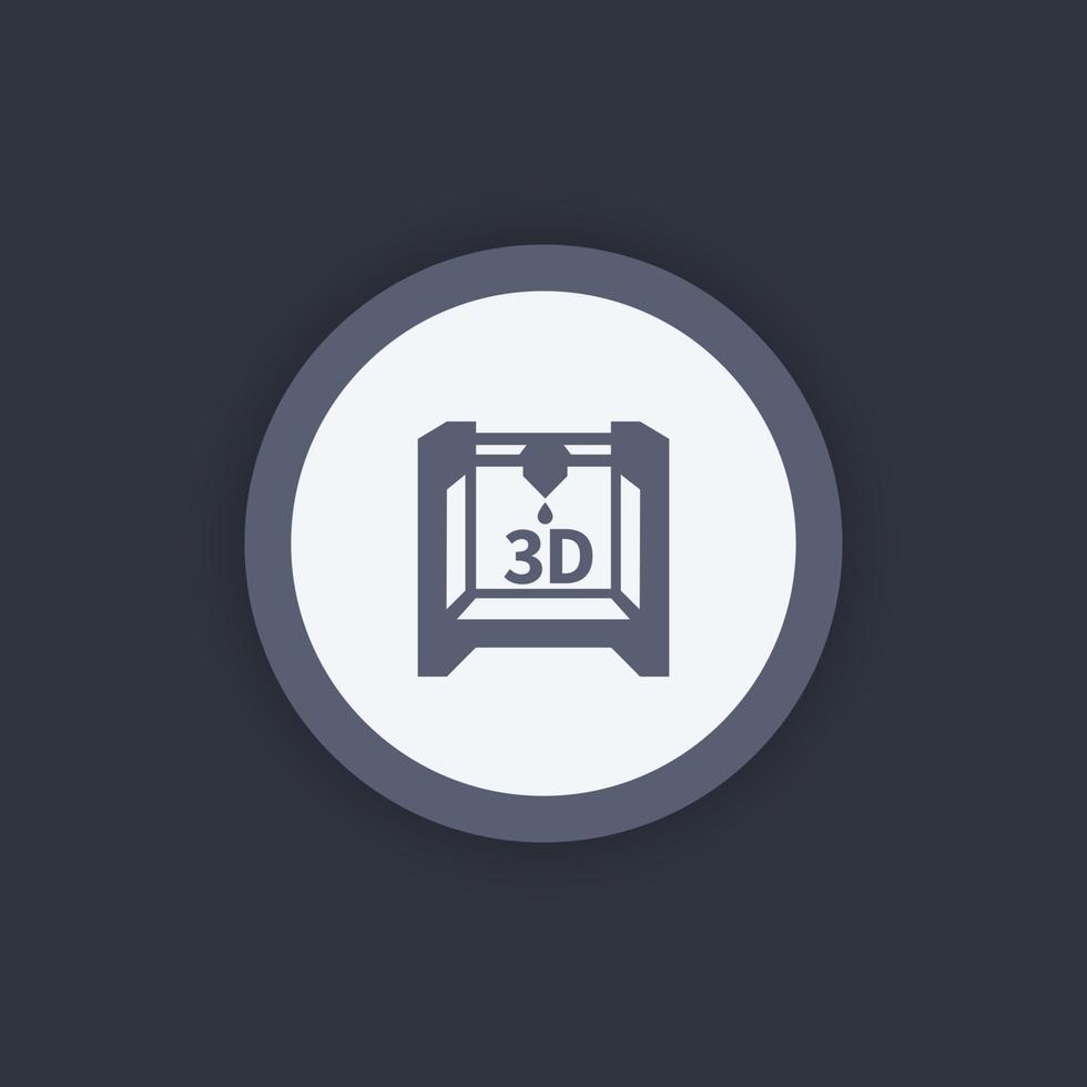 Icona della stampante 3d, produzione additiva, segno di stampa 3d, illustrazione vettoriale