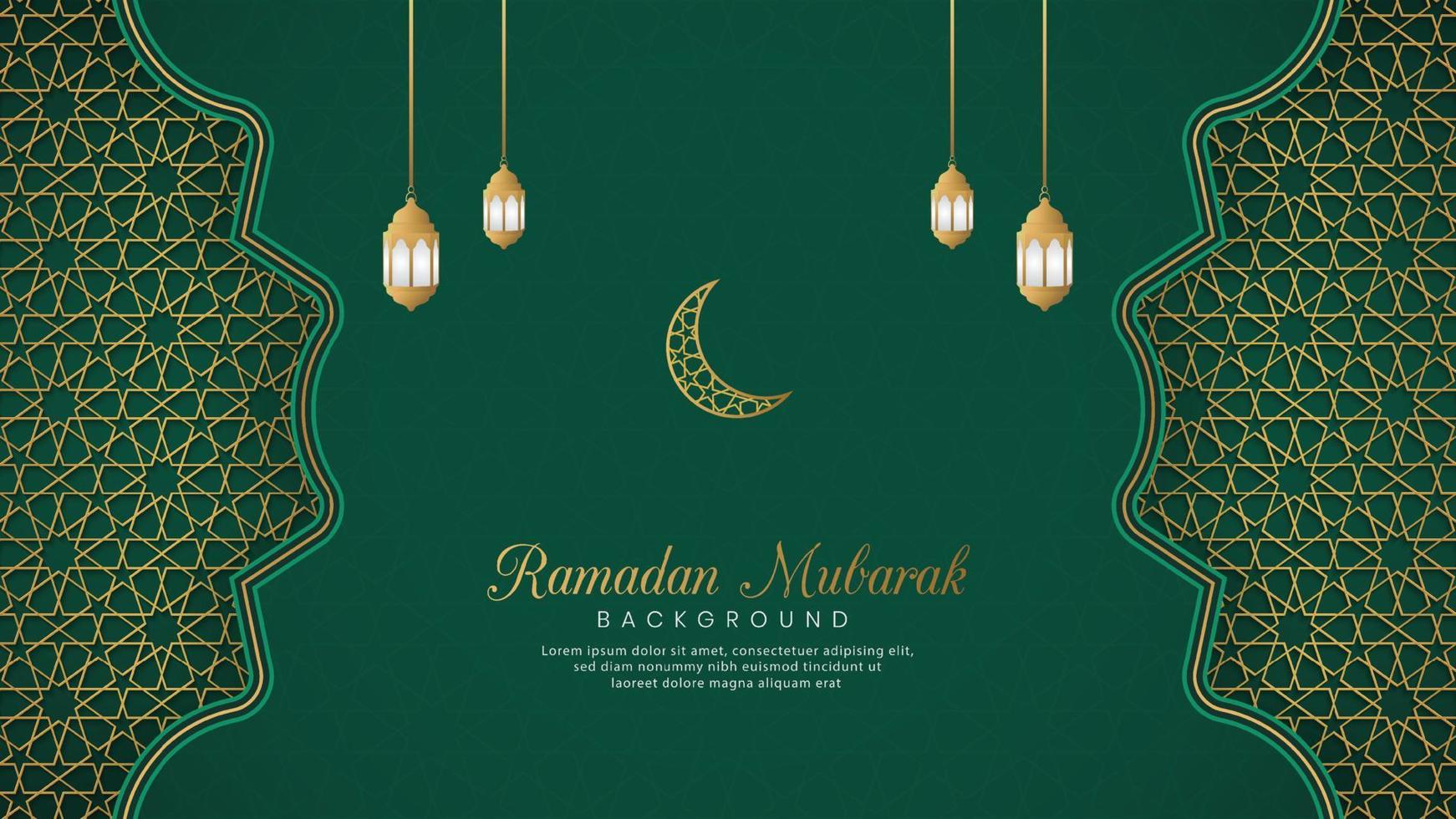 ramadan mubarak, sfondo di lusso verde arabo islamico con motivo geometrico e bellissimo ornamento vettore