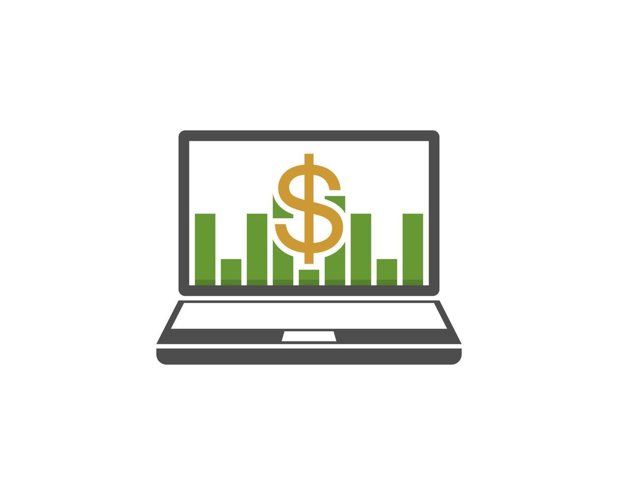crescita del grafico e simbolo del dollaro nel logo dell'illustrazione del computer portatile vettore
