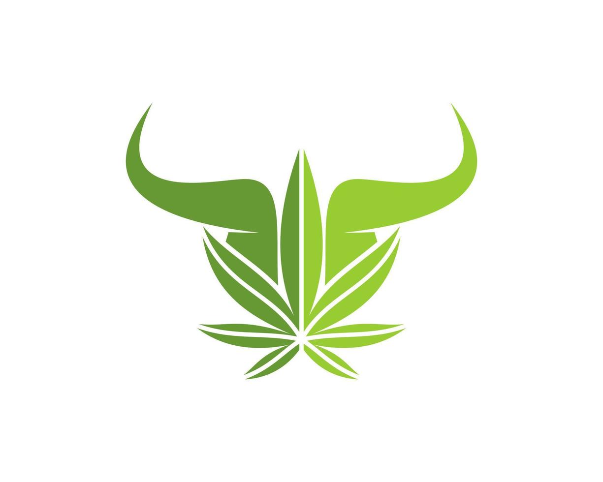 foglia di cannabis verde astratta con testa di toro vettore