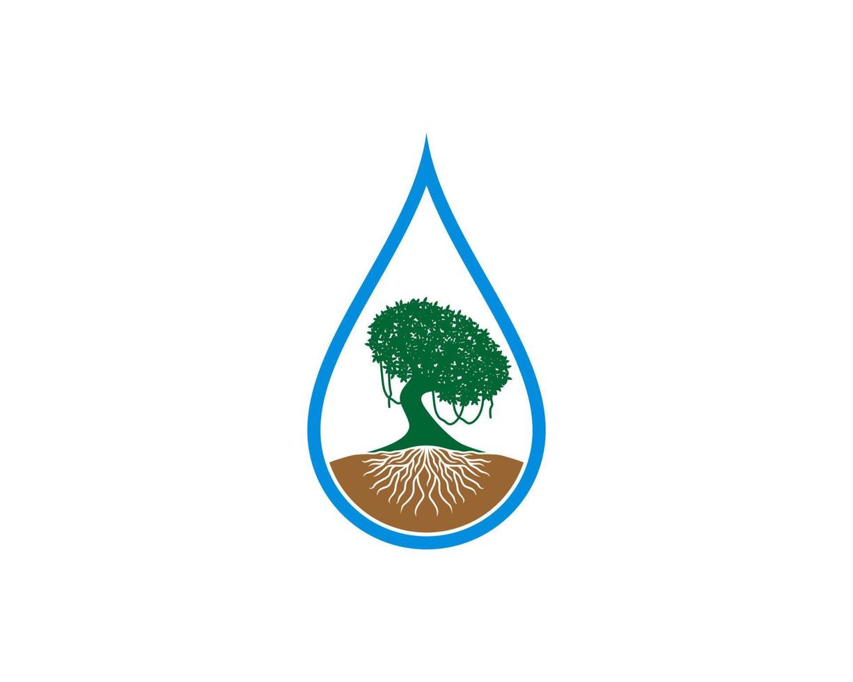 albero denso all'interno del logo della goccia d'acqua vettore