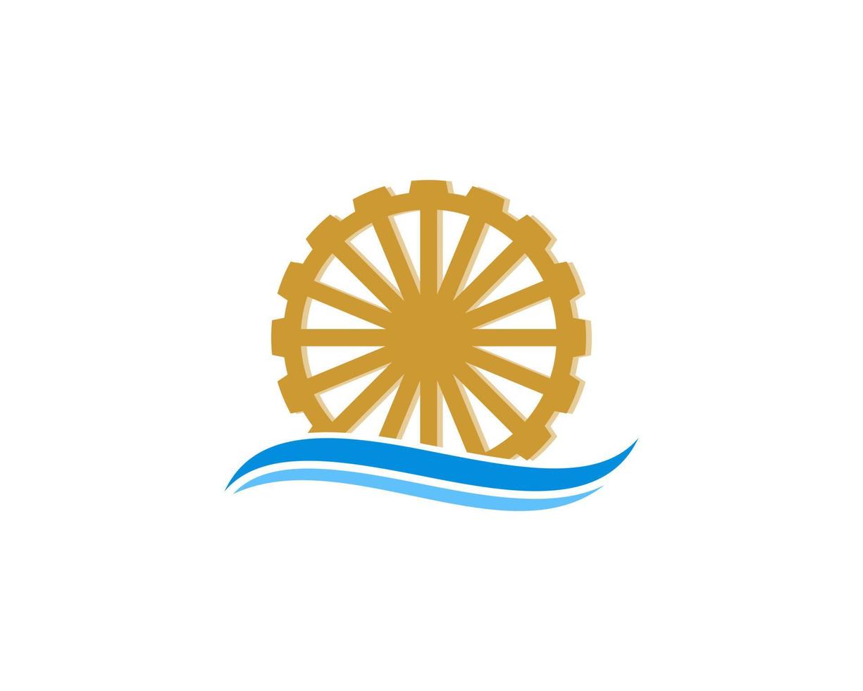 ruota idraulica sul logo dell'onda blu vettore