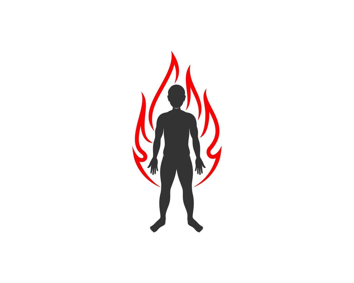 corpo umano con fiamme di fuoco che circondano vettore