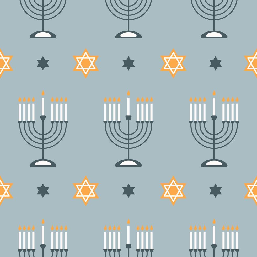 felice hanukkah senza cuciture con simboli creativi su sfondo blu. design festivo moderno per carta da parati, carta da imballaggio, tessuto, banner. illustrazione vettoriale