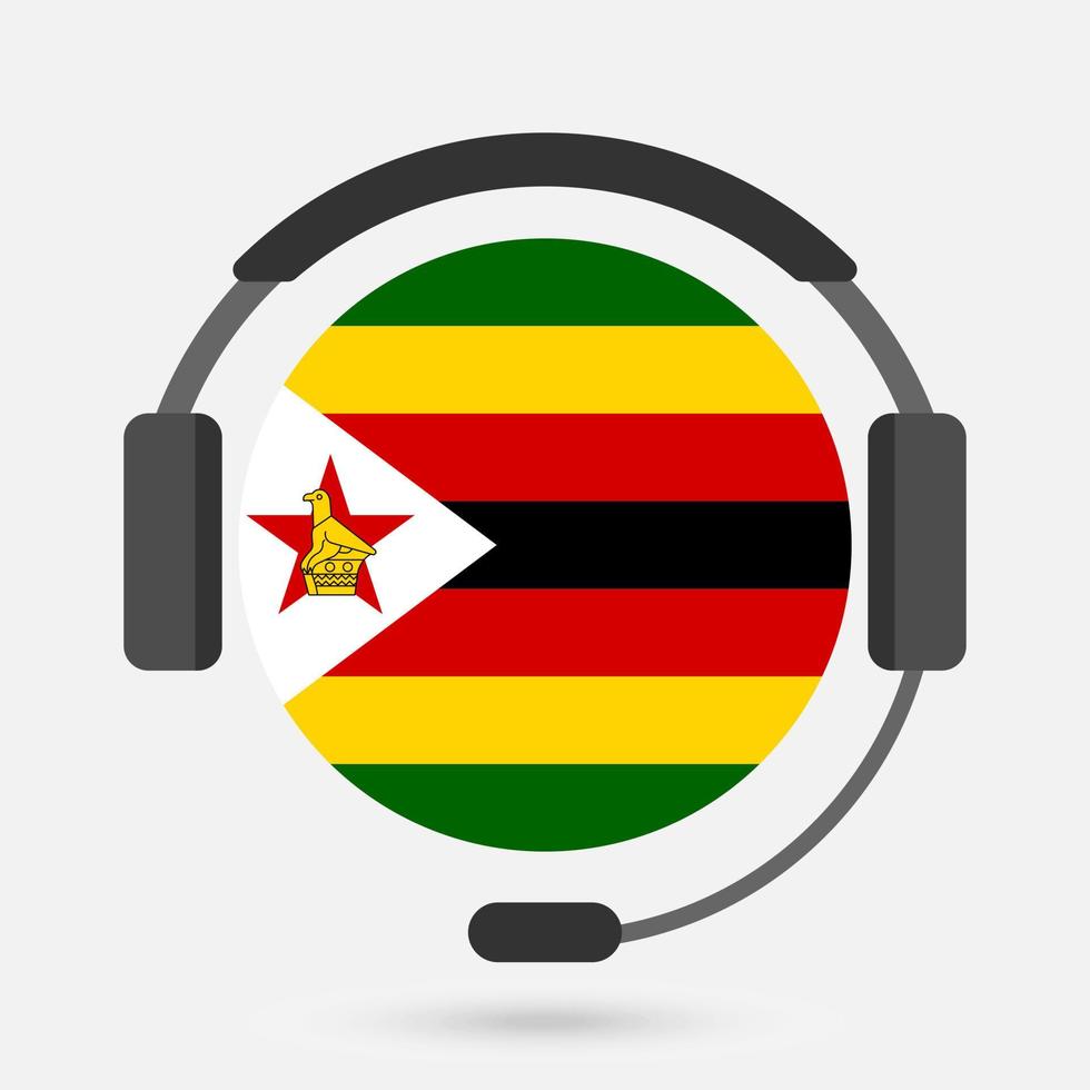 bandiera dello zimbabwe con le cuffie. illustrazione vettoriale. lingua shona. vettore